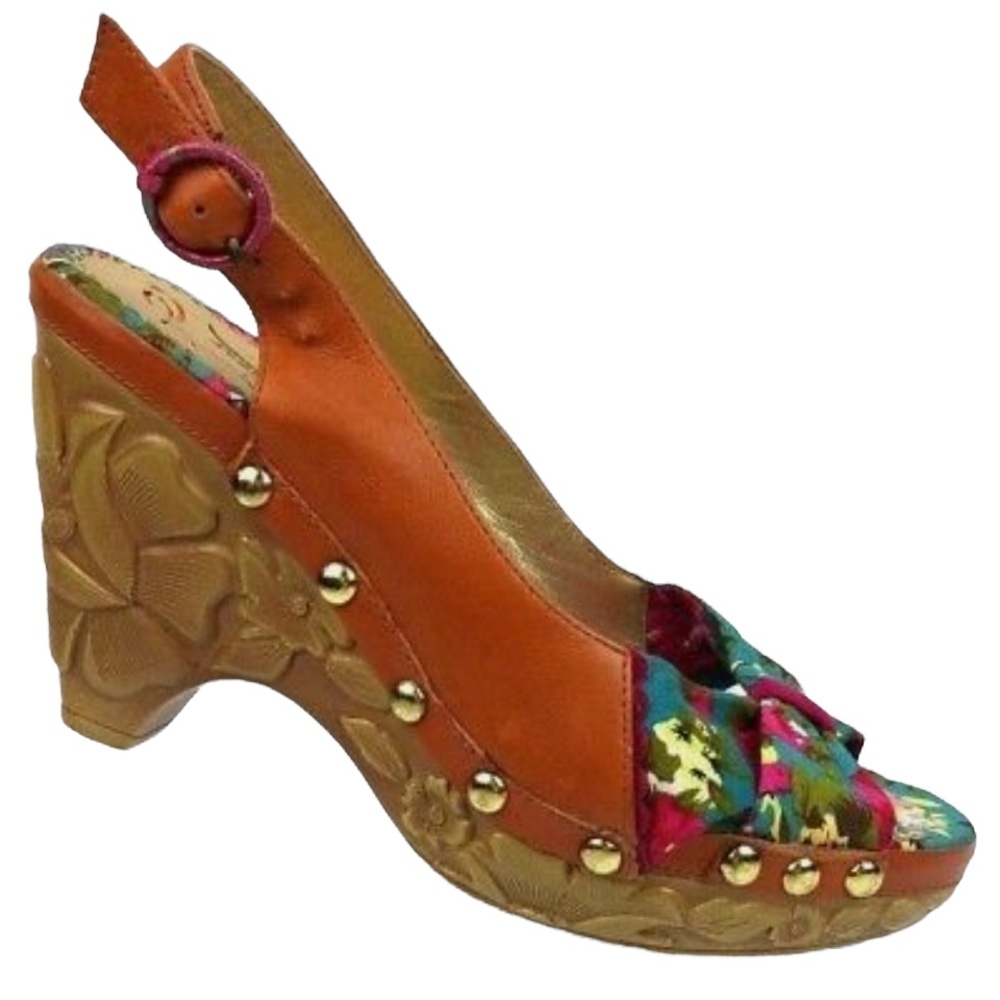 Poetic License Garden Variety Floral Slingback Heels  Studs Leather Sz 7